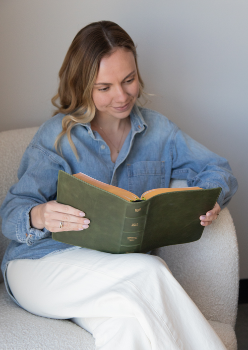 She Reads Truth Bible, Holman Handcrafted Collection, Olive Premium Calfskin